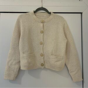 Vintage Wool Cream Knit Cardigan with Gold Vintage Buttons Sz S
